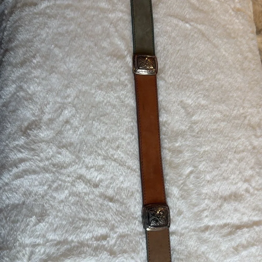 Vintage 90s Multicolor Leather Western Belt with Silver-Tone Buckle - Brighton